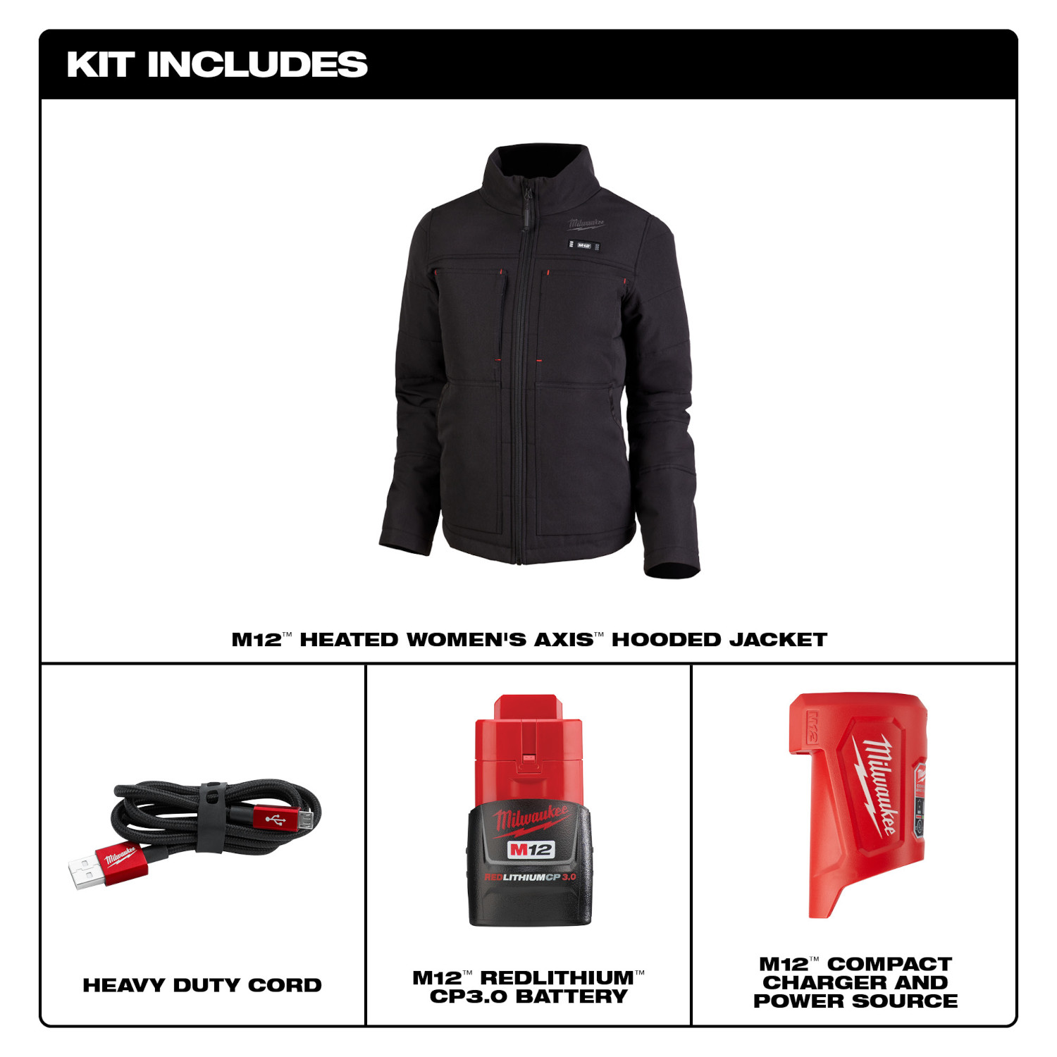 Milwaukee M12 Women's Black Heated AXIS Jacket Kit from GME Supply